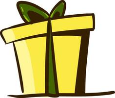 une Jaune présent boîte enveloppé avec décoratif papier lié avec une vert ruban et surmonté avec décoratif arc travaux surtout bien pour cadeaux vecteur Couleur dessin ou illustration