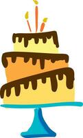 une magnifique à trois couches anniversaire gâteau coulé dans Chocolat monté sur une supporter et avec embrasé bougies vecteur Couleur dessin ou illustration