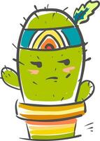 La peinture de une confus cactus plante emoji portant une conçu coiffures vecteur Couleur dessin ou illustration