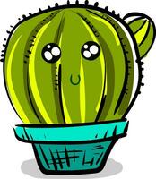 La peinture de une cactus plante emoji dans une bleu fleur pot vecteur Couleur dessin ou illustration