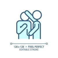2d pixel parfait modifiable bleu empathie icône, isolé monochromatique vecteur, mince ligne illustration représentant psychologie. vecteur