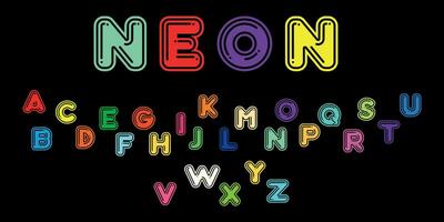 ensemble de néon des lettres coloré tube, coloré contour dans moderne abc style, lignes de le Latin alphabet. polices pour événements, promotions, logos, bannières, et monogrammes. vecteur typographie conception.