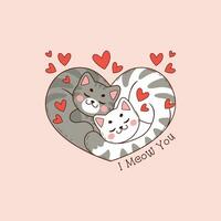 mignonne illustration de deux chats formant une cœur, couple de chats dans l'amour pour la Saint-Valentin journée vecteur