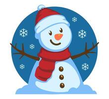bonhomme de neige portant une Père Noël claus chapeau et écharpe vecteur