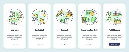 2d Icônes représentant athlétique Bourse d'études mobile app écran ensemble. procédure pas à pas 5 pas coloré graphique instructions avec mince ligne Icônes concept, interface utilisateur, ux, gui modèle. vecteur