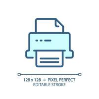 2d pixel parfait modifiable bleu imprimante icône, isolé vecteur, mince ligne document illustration. vecteur