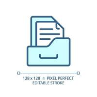 2d pixel parfait modifiable bleu dossier icône, isolé vecteur, mince ligne document illustration. vecteur