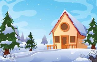 paysage d'hiver avec maison et arbres vecteur