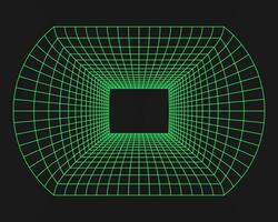cyberpunk la perspective tunnel. cyber géométrie y2k élément. isolé style sur noir Contexte. vecteur branché illustration.