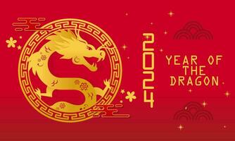 content lunaire Nouveau année chinois Nouveau année 2024 année de le dragon zodiaque avec chinois dragon or sur une rouge Contexte vecteur