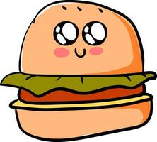 mignon burger, illustration, vecteur sur fond blanc.