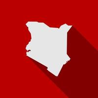 Carte du Kenya sur fond rouge avec ombre portée vecteur