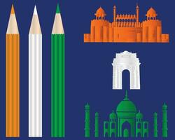 Indien, taj Mahal, lal Kila, portail, dans, Delhi, 26 Janvier, république jour, Indien indépendance journée thème, vecteur, Indien drapeau arrière-plan, vecteur