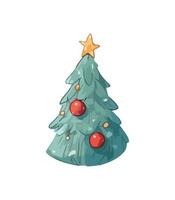 ai généré vecteur illustration de décoré Noël arbre dans neige sur blanc Contexte. vert duveteux Noël pin, isolé sur blanc Contexte. mignonne Noël arbre dans dessin animé aquarelle style.