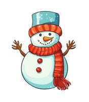 ai généré bonhomme de neige avec une foulard, gants et chapeau isolé dans une blanc Contexte dans dessin animé aquarelle style. plat conception. vecteur illustration.