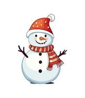 ai généré bonhomme de neige avec une foulard, gants et chapeau isolé dans une blanc Contexte dans dessin animé aquarelle style. plat conception. vecteur illustration.