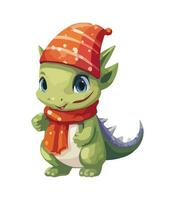 ai généré vecteur mignonne Noël dragon. symbole de le Nouveau an. dinosaure illustration dans aquarelle style