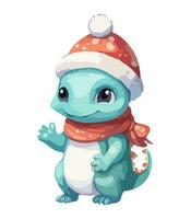 ai généré vecteur mignonne Noël dragon. symbole de le Nouveau an. dinosaure illustration dans aquarelle style