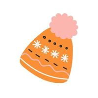 chapeau d'hiver avec pompon rose-orange dans un style plat vecteur