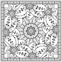 esquisser le motif de fleurs carrées dans le style mehndi pour la page du livre de coloriage vecteur