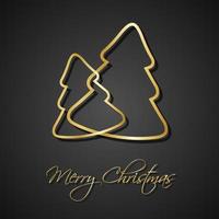 deux arbres de Noël dorés sur fond noir. carte de voeux de vacances avec signe joyeux noël vecteur