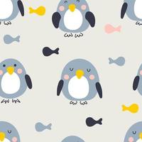pingouins de style dessin animé avec motif sans couture de poisson. vecteur