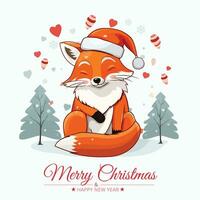 joyeux Noël et content Nouveau année carte avec mignonne Renard et hiver Contexte vecteur