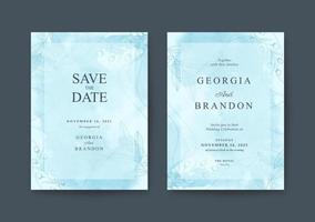 beau et romantique modèle d'invitation de mariage bleu doux vecteur