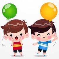 jumeaux de dessin animé mignon petit garçon tenant un ballon vecteur