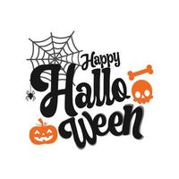 lettrage de vecteur de logo halloween heureux. typographie de vacances pour bannière. joyeuse fête d'halloween, affiche, carte de voeux, illustration vectorielle.