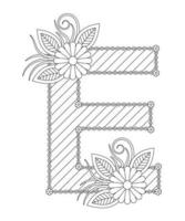 page de coloriage de l'alphabet avec un style floral. Coloriage abc - lettre e vecteur