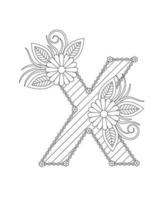 page de coloriage de l'alphabet avec un style floral. Coloriage abc - lettre x vecteur