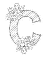 page de coloriage de l'alphabet avec un style floral. Coloriage abc - lettre c vecteur