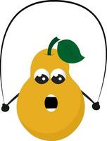 dessin animé marrant image de une Jaune poire fruit en jouant avec une sauter corde vecteur ou Couleur illustration