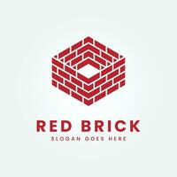 rouge brique, pile et empiler équilibre briques avec polygone logo vecteur illustration conception modèle produit