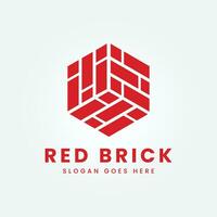 rouge brique, pile et empiler équilibre briques avec polygone logo vecteur illustration conception modèle produit