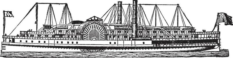 américain rivière bateau à vapeur, ancien illustration. vecteur