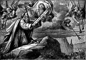 Moïse reçoit le Dix commandements sur deux comprimés de pierre ancien illustration. vecteur