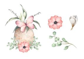 ensemble d'oeufs avec branche florale. illustration à l'aquarelle. vecteur