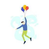 homme est en volant avec coloré ballon gens personnage plat conception vecteur illustration
