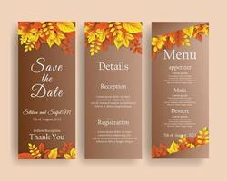 conception d'invitation de mariage d'automne avec des feuilles vectorielles réalistes. vecteur