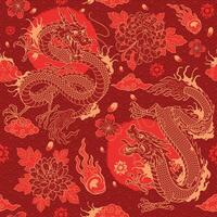 Oriental dragon sans couture modèle avec asiatique élément vecteur