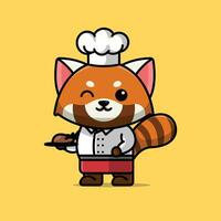 mignonne chef rouge Panda dessin animé vecteur illustration animal métier concept icône isolé