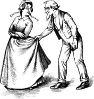 homme tirant sur femme jupe, ancien illustration vecteur