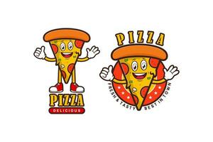 Pizza catoon mascotte logo conception modèle vecteur