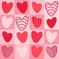 géométrique main dessiner la Saint-Valentin journée sans couture modèle de cœurs dans griffonnage style. rose et rouge couleurs. vecteur