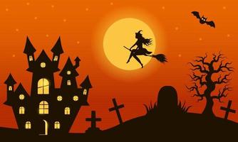 paysage de nuit d'halloween avec sorcière vecteur