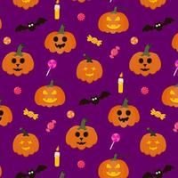 motif halloween sans couture avec citrouilles, bonbons, chauve-souris et bougie. vecteur