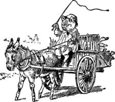 porc conduite voiture tirer par âne, ancien illustration vecteur