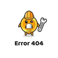 erreur 404 avec la mascotte mignonne de pièce de monnaie dollar vecteur